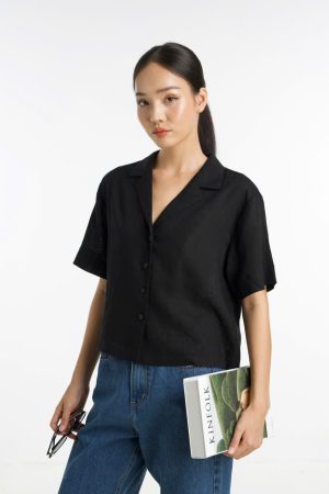 Somi cổ áo đanton basic trên chất liệu linen chuẩn style công sở .